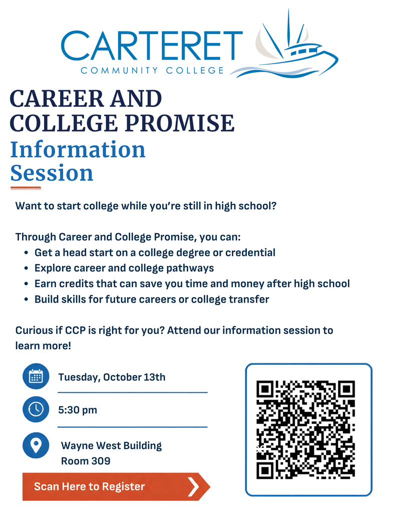 Career and College Promise Information Session - Tuesday, October 13th, 5:30pm, Wayne West Building, Room 309