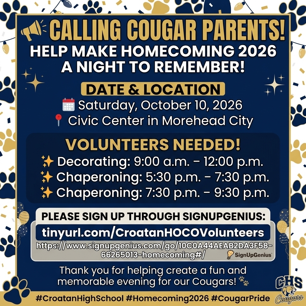 Parent Volunteers for Homecoming Dance Flyer