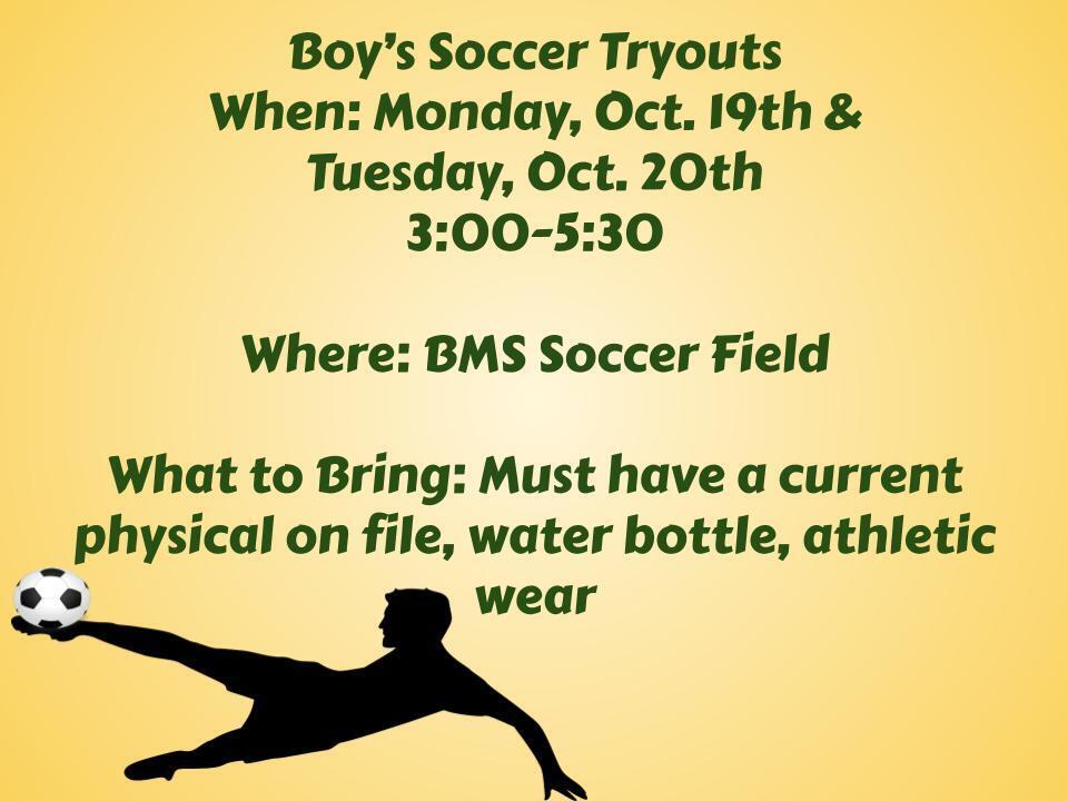 Boy's Soccer Tryouts flyer