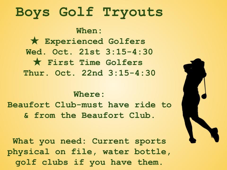 Boys Golf Tryouts  Flyer