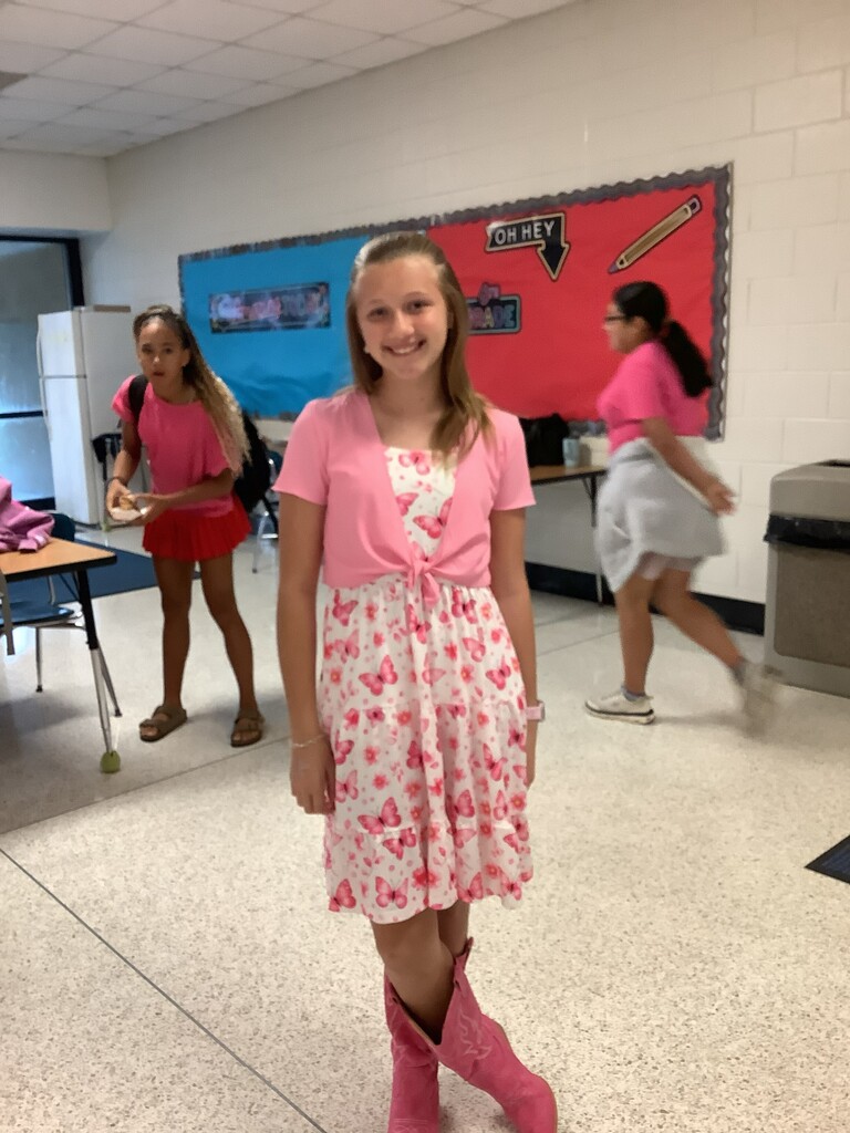 One girl in pink
