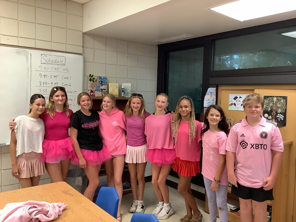 students in pink