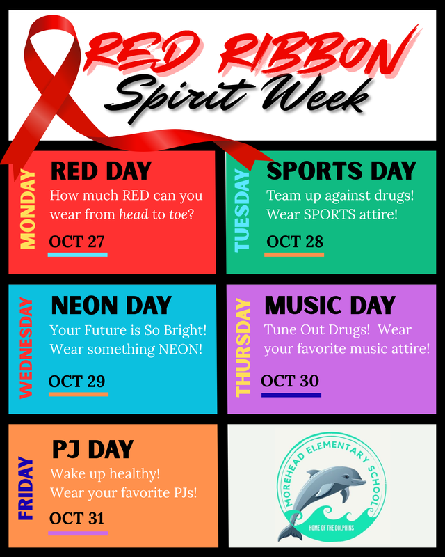 Red Ribbon Spirit Week info graphic flyer with the information included from the above article.