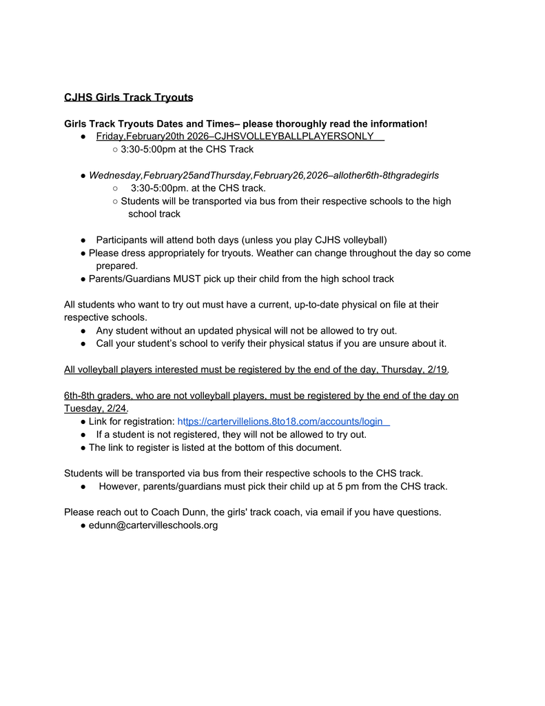 CJHS girls track tryouts