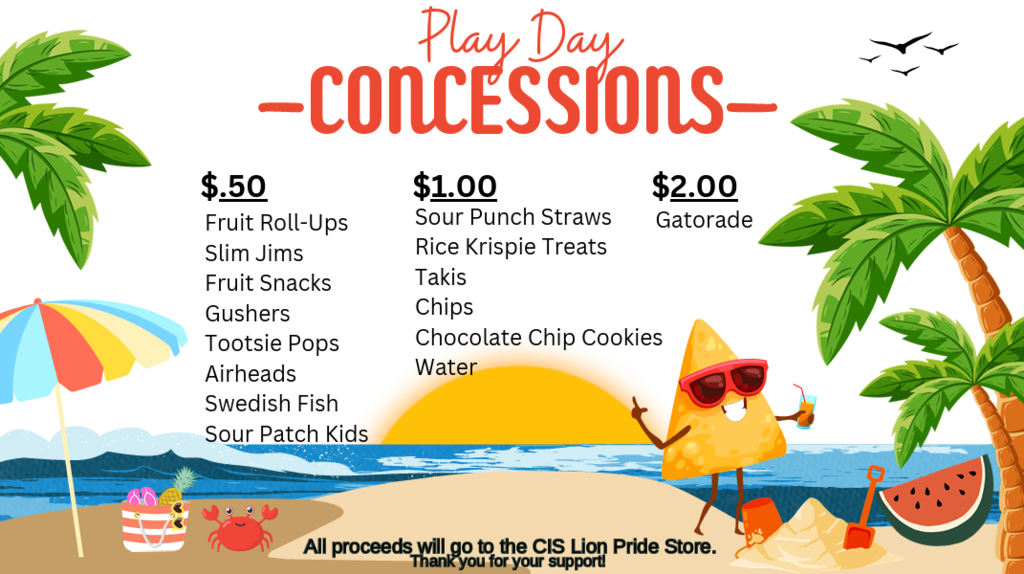 Play Day Concessions Price List