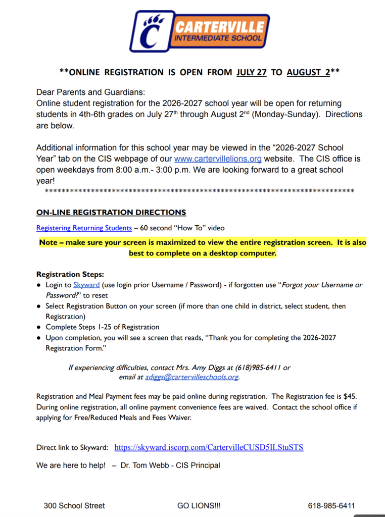 Online Registration Directions