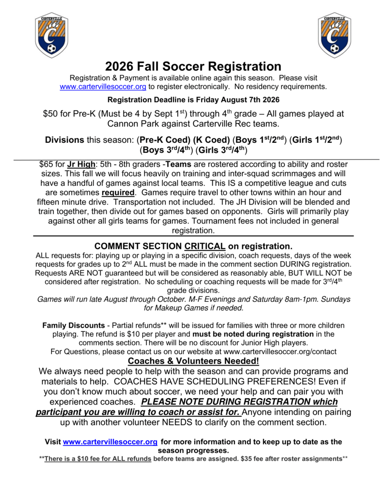 2026 Fall Soccer Registration