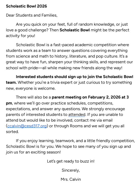 Scholastic Bowl Letter Jan 2026