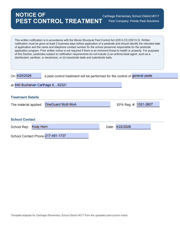 pest control notice