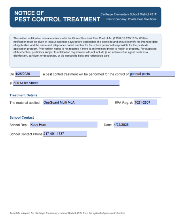 pest control notice