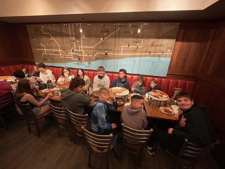 Eating deep dish pizza at Giordano’s 