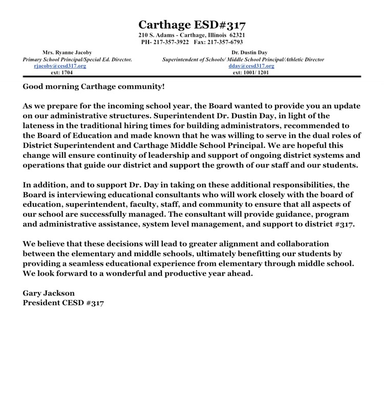 letter from board president