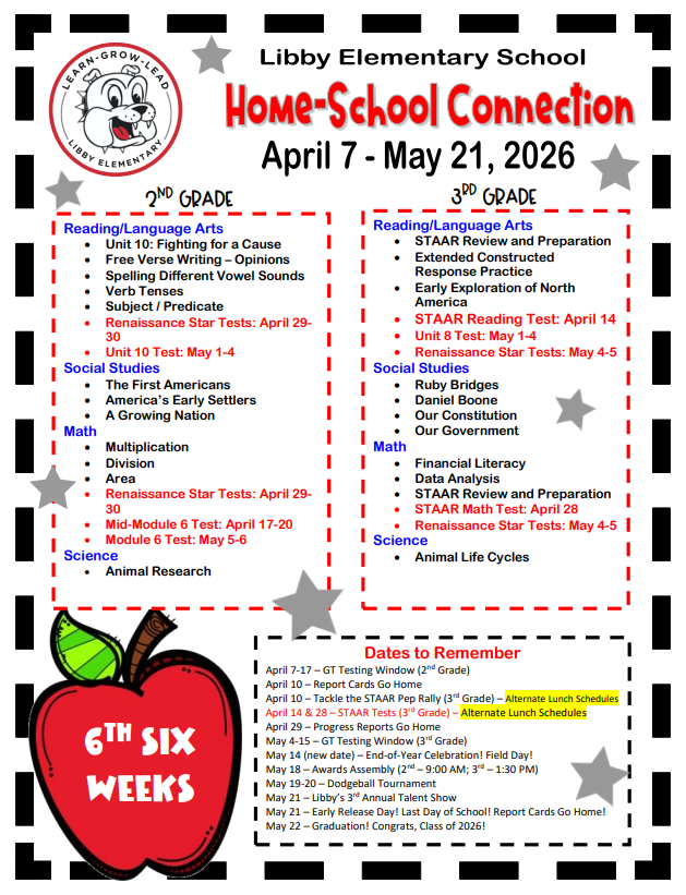 2nd and 3rd Grade Home↔ School Connection for Apr. 7-May 21