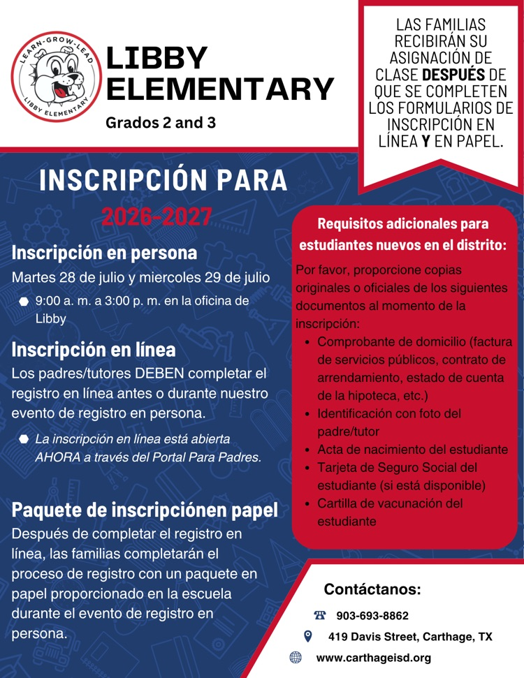 Registration information for the 2026-27 School Year
