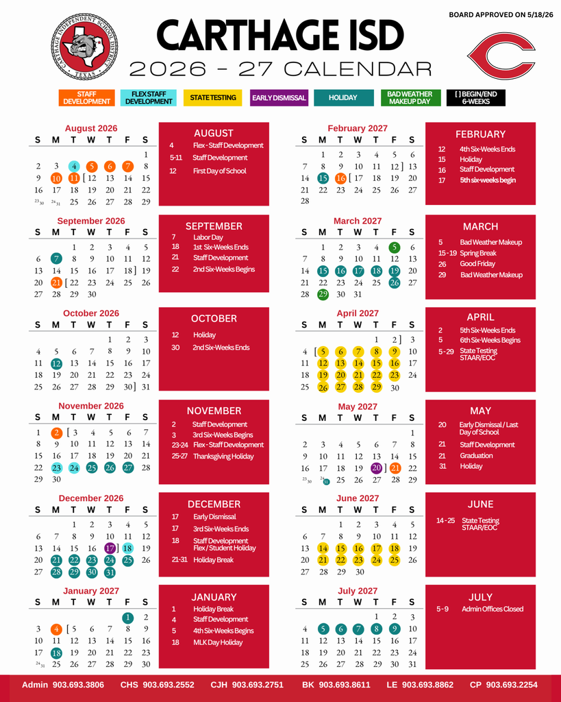 updated school calendar