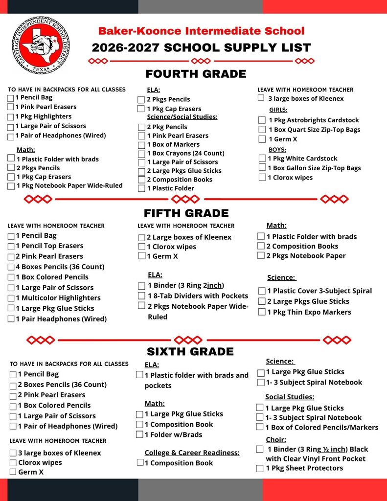 26-27 BK School Supply List