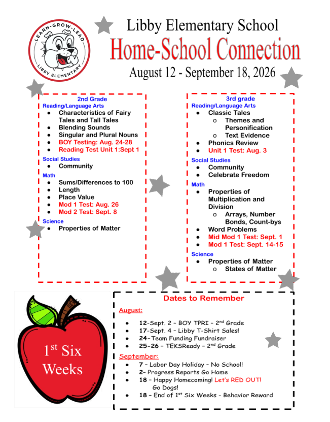 Home-School Connection for Aug. 12-Sep. 18