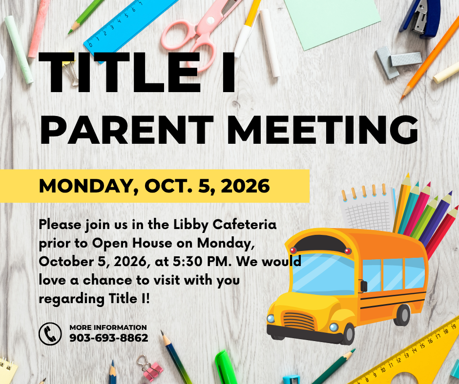 Title I Parent Meeting, October 5 at 5:30 PM