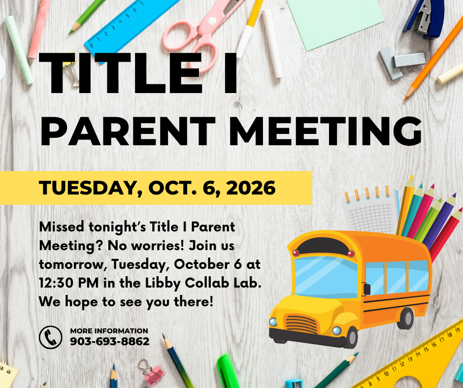 Title I Parent Meeting, October 6 at 12:30 PM