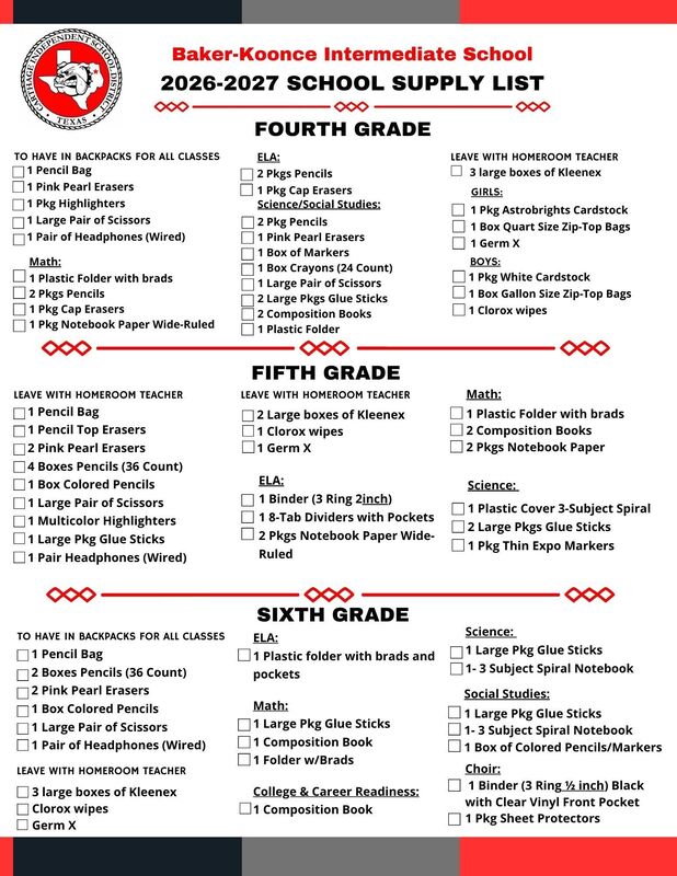 26-27 BK School Supply List