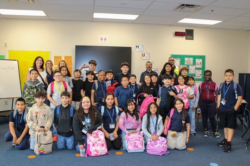 Kids with their new backpacks