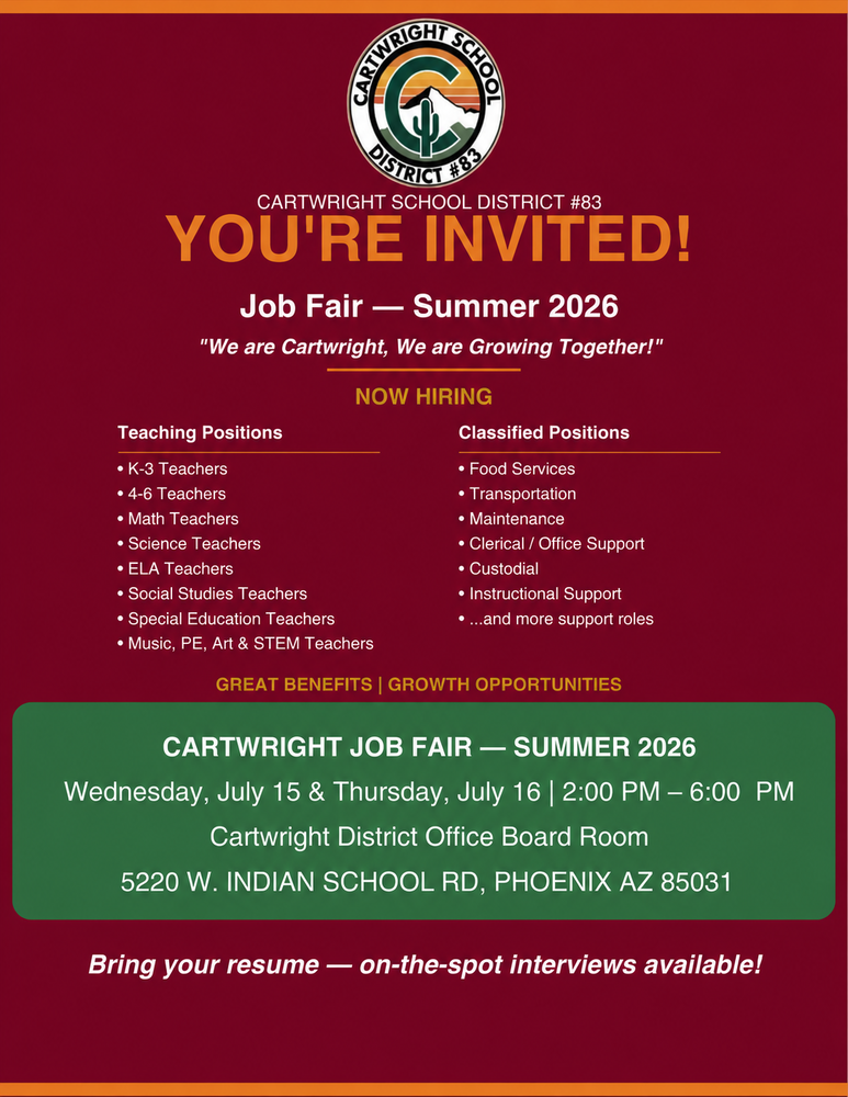 Flyer promoting job fair for multiple positions 