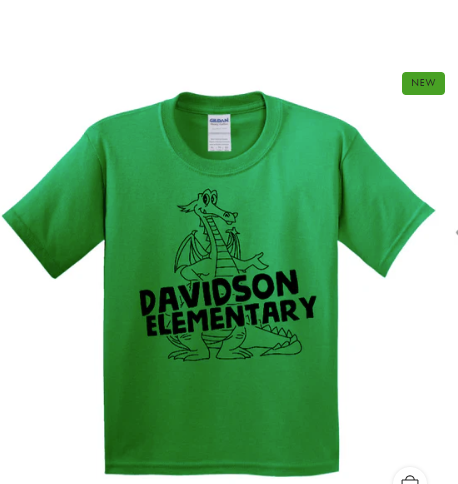 Green Davidson Elementary t-shirt with Davy Dragon mascot