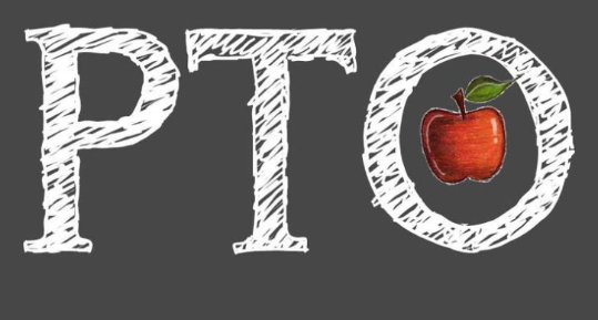 PTO - Parent Teacher Organization - Logo with apple inside the O