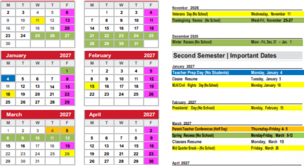 Calendar for next school year