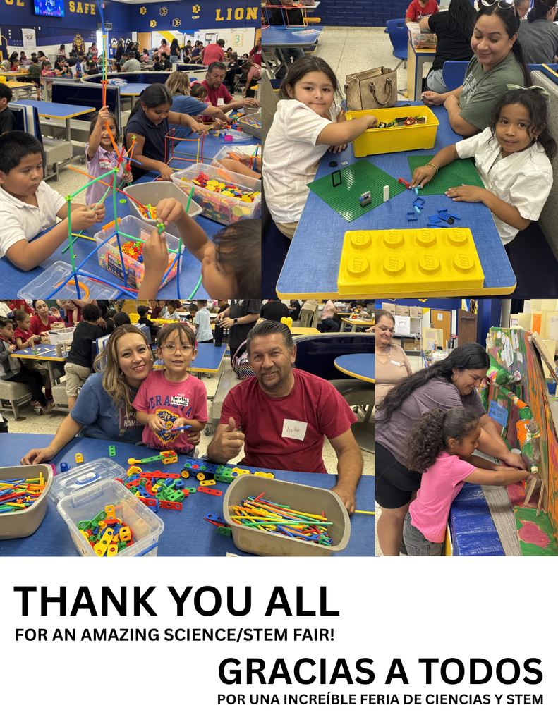 Photo collage of students and parents working on STEM activities such as using straws to build structures, making penny boats, making slime, etc.