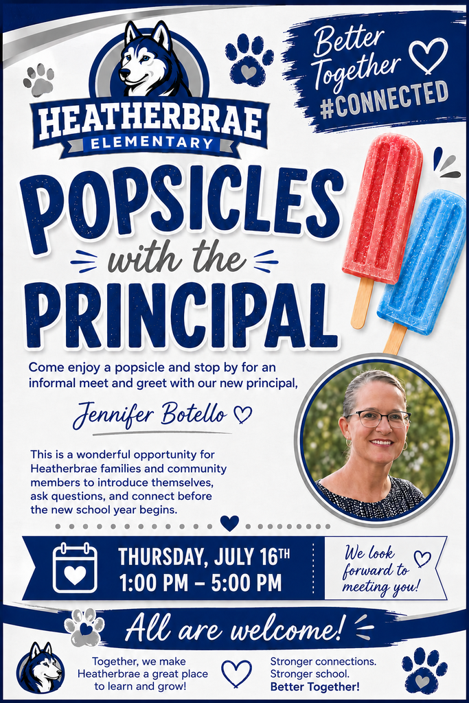 Cool off with a sweet treat and meet Heatherbrae Elementary's new principal, Jennifer Botello! 💙 Stop by for a fun, informal meet-and-greet, ask questions, and help us kick off an amazing school year together. 