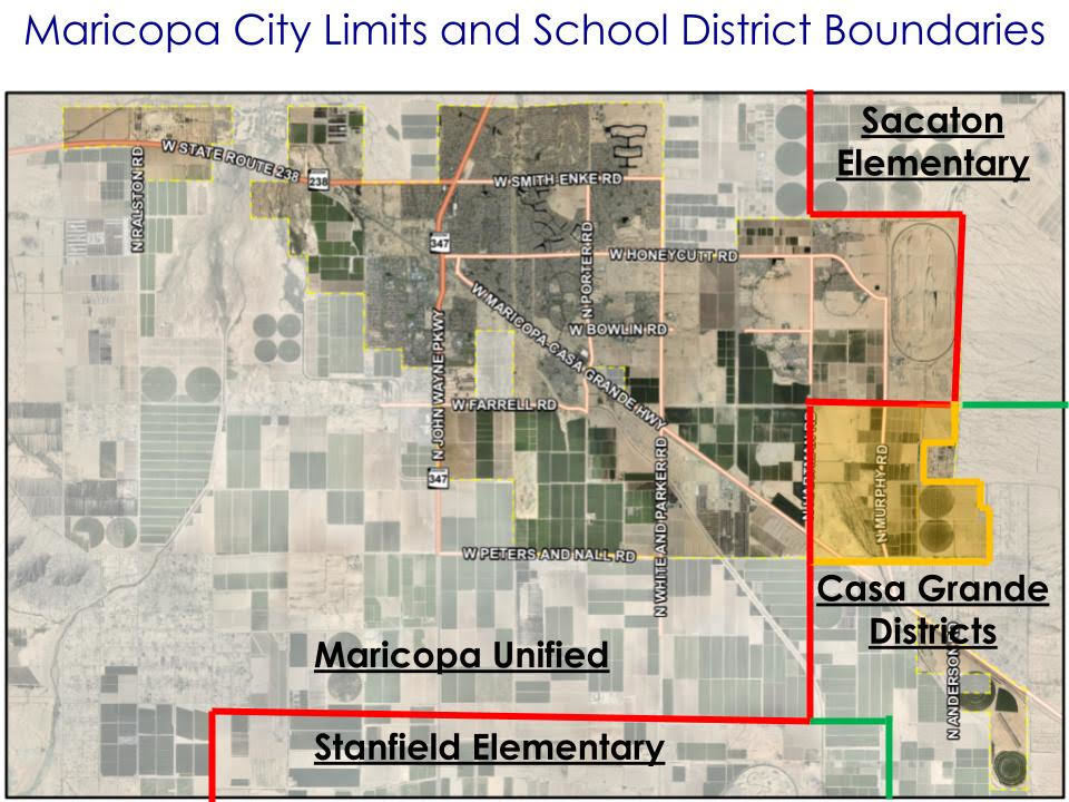 Map of Maricopa CIty Limits and CG School  District Boundaries