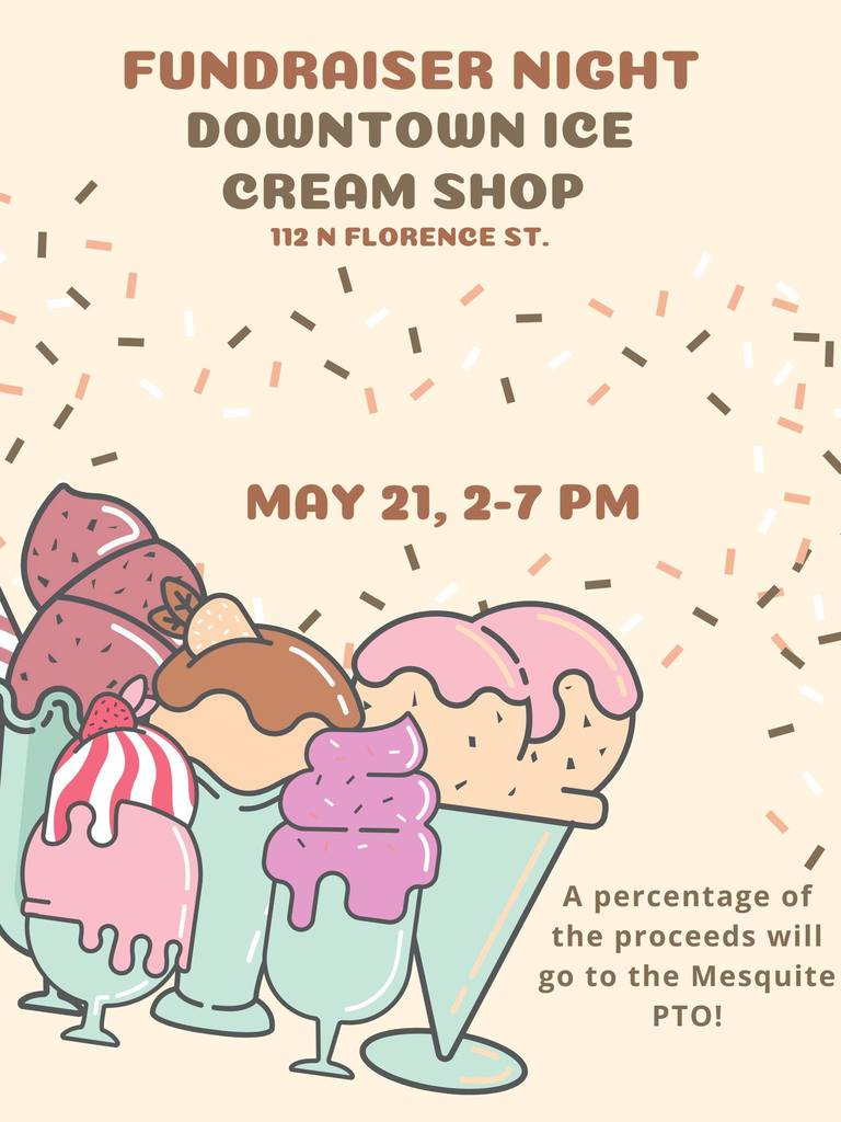 Fundraiser Night Downtown Ice Cream Shop May 21, 2025 from 2-7 PM