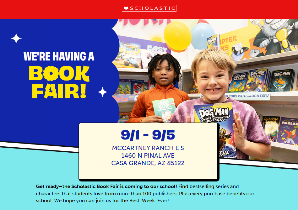 We're having a Book fair at McCartney Ranch , 9/1-9/5