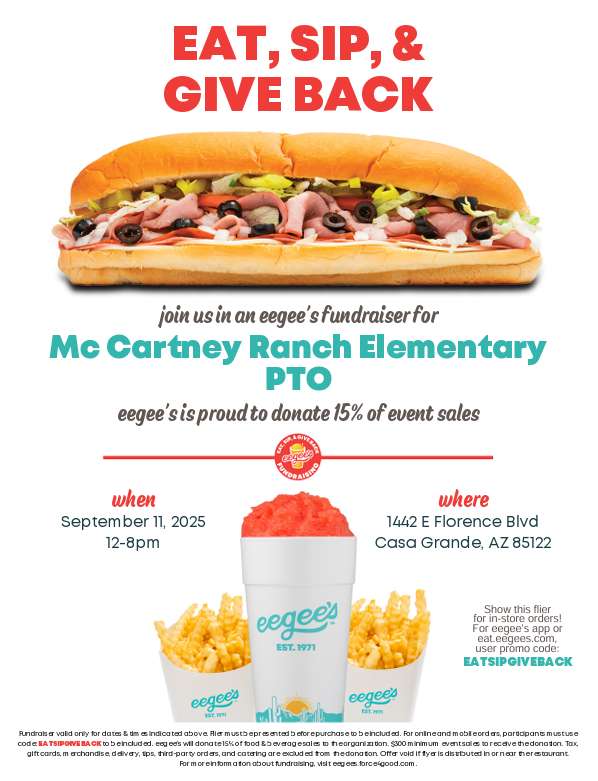 Join us for an egees fundraiser for McCartney Ranch PTO on September 11