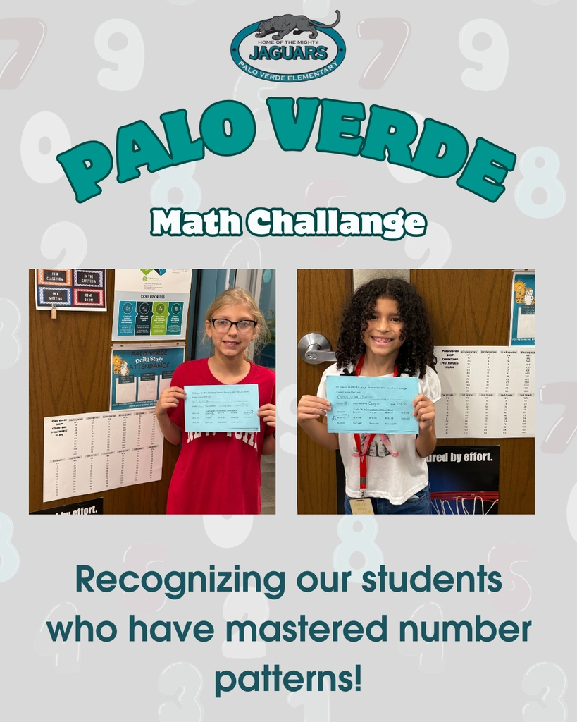 Palo Verde Math Chanllenge: Recognizing our students who have mastered number patterns!