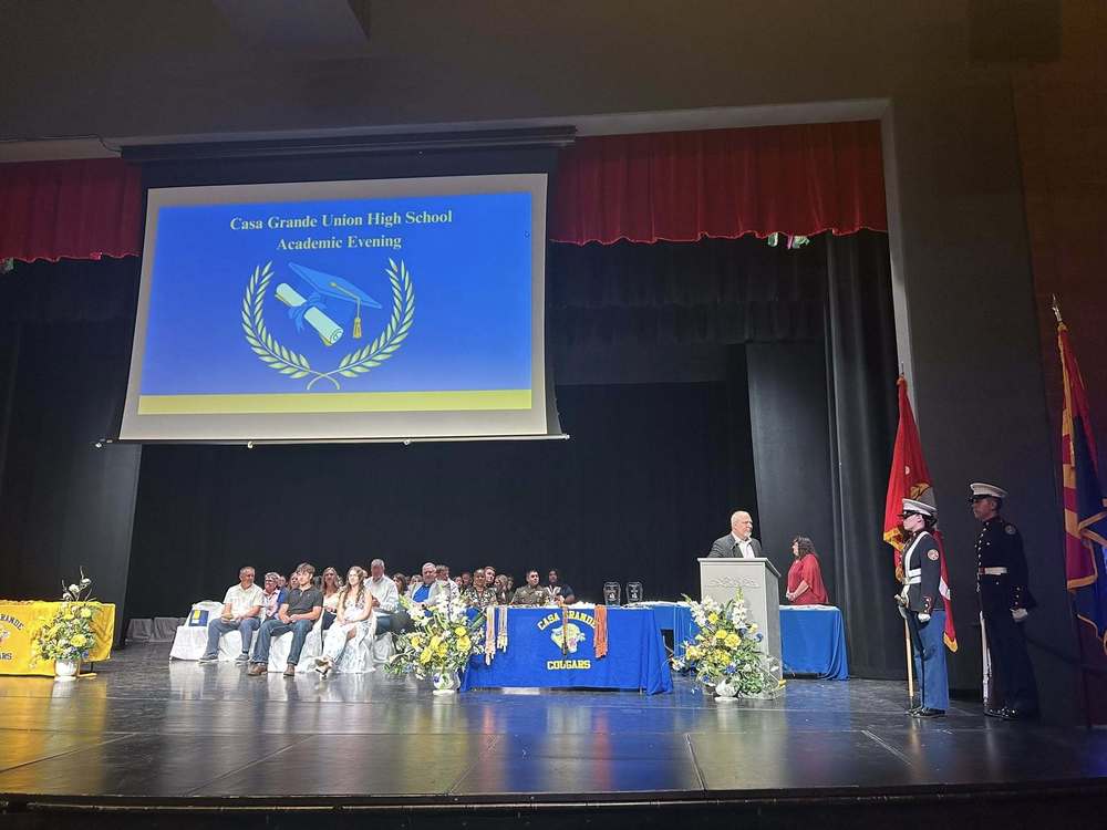 Stage with people @ Senior Academic Awards Evening