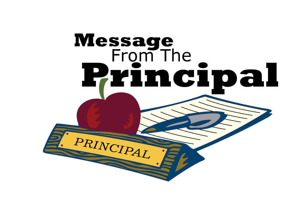 paper, pen, apple, & principal block with "Message From The Principal"