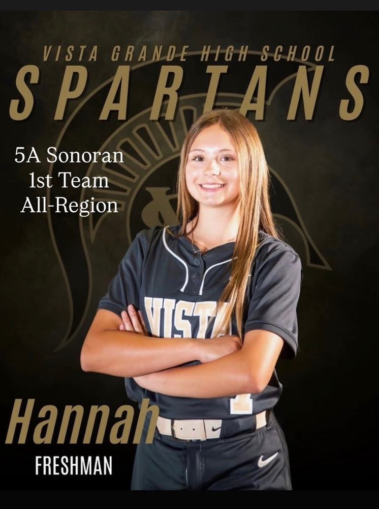 Congratulations to Hannah Witte on being named to the 5A Sonoran 1st Team All-Region Team! 🥎👏  An incredible accomplishment for this Spartan freshman! Your hard work, dedication, and talent on the field continue to shine. We can’t wait to see what the future holds for you.  Way to represent Vista Grande with pride! 💛🖤