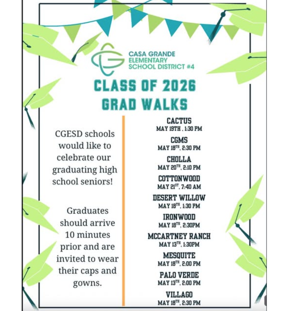 🎓 Attention Seniors! 🎓 It’s time to walk the halls one more time! Join us for Grad Walks at our elementary and middle schools and inspire the next generation of students. 💙 Wear your cap and gown 🎓 (if you have it), arrive a few minutes early ⏰, and get ready to be celebrated! Check out the schedule and find your school—we can’t wait to see you there!