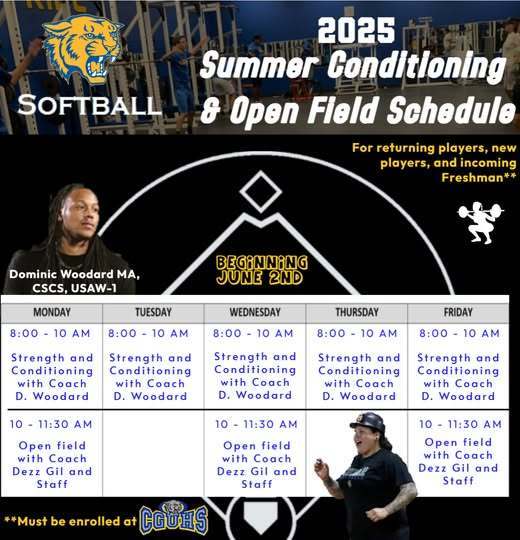 Softball Summer Conditioning & Open Field Schedule Flyer