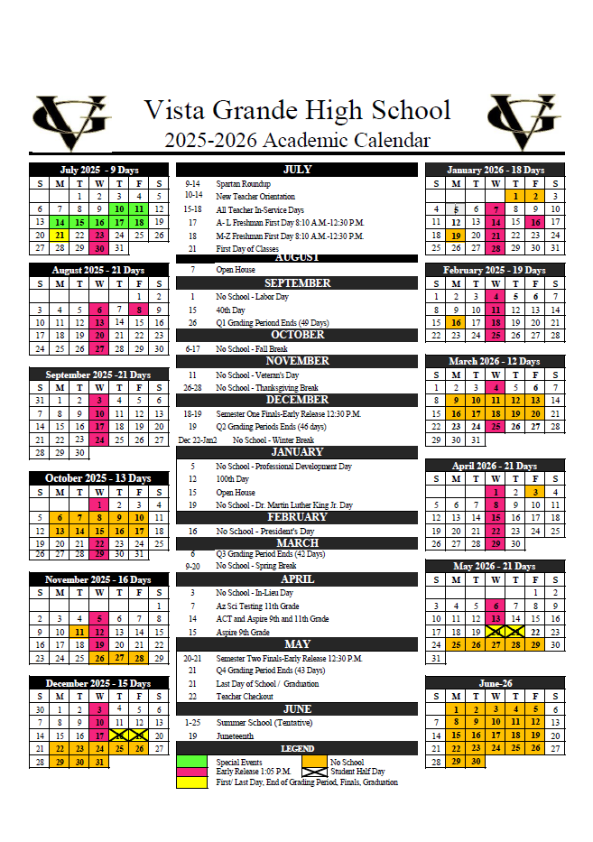 2025-2026  VGHS Academic Calendar Flyer