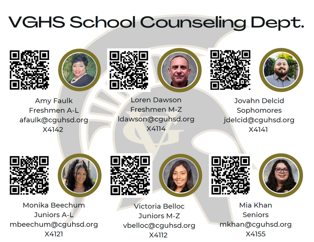six circles with counselors and their contact information
