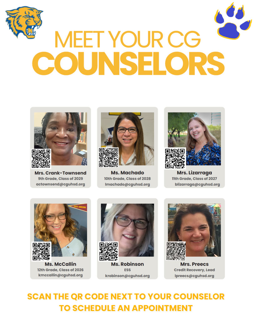 group of six School Counselors/Success Coaches with their contact information