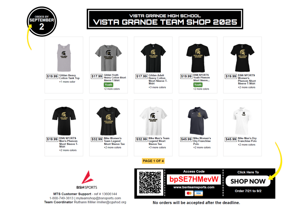 Vista Grande Team Shop 2025 Flyer