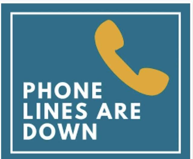 phone with words "PHONE LINES ARE DOWN"