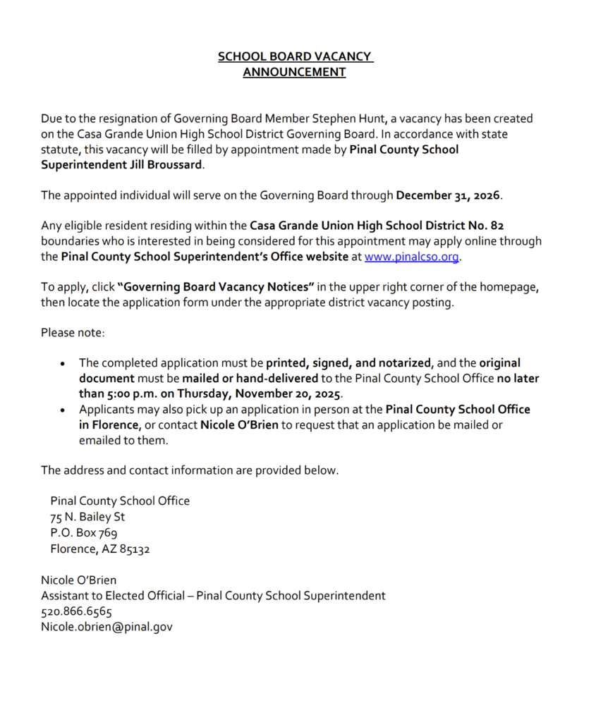 school board vacancy announcement