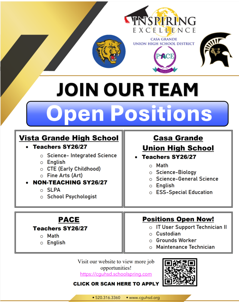 Flyer with a link to open job positions in the district