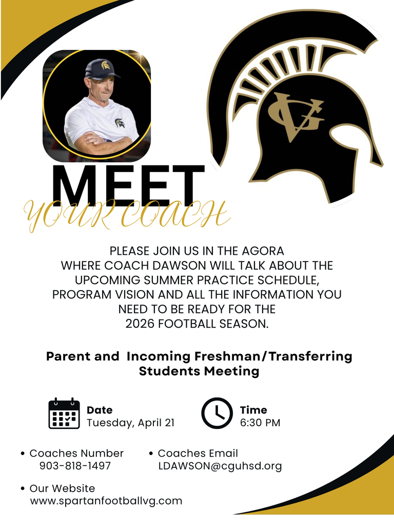 flyer about football meeting on April 21 at 6:30 PM at Vista Grande High School