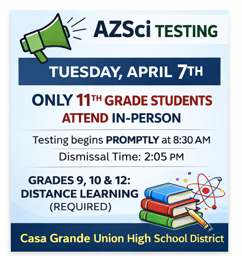 flyer with information about Azsci testing April 7
